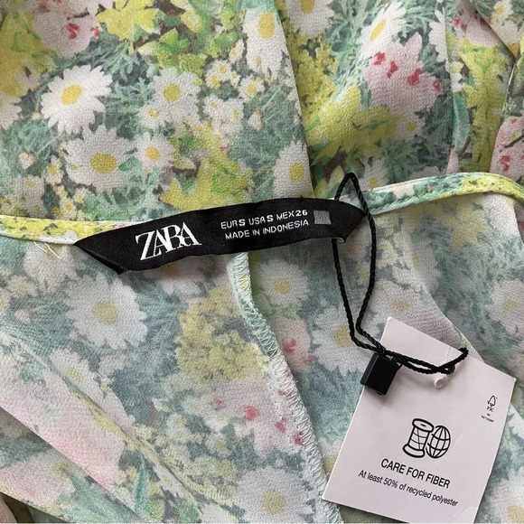 Zara Floral Print Sheer Wrap Blouse Size Small - Picture 6 of 7